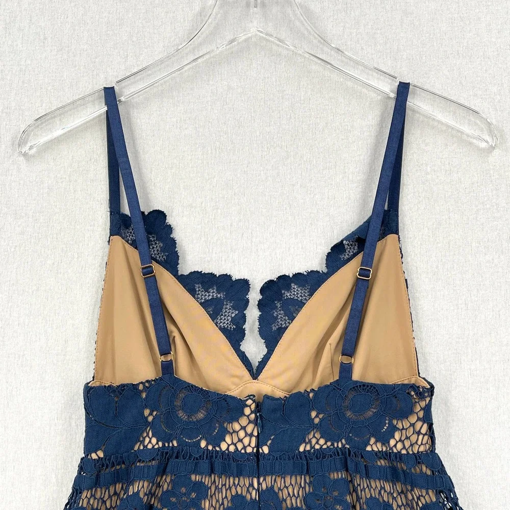 FOR LOVE & LEMONS Gianna Lace Midi Dress Womens XS Blue Bodysuit Bodycon - Picture 5 of 12